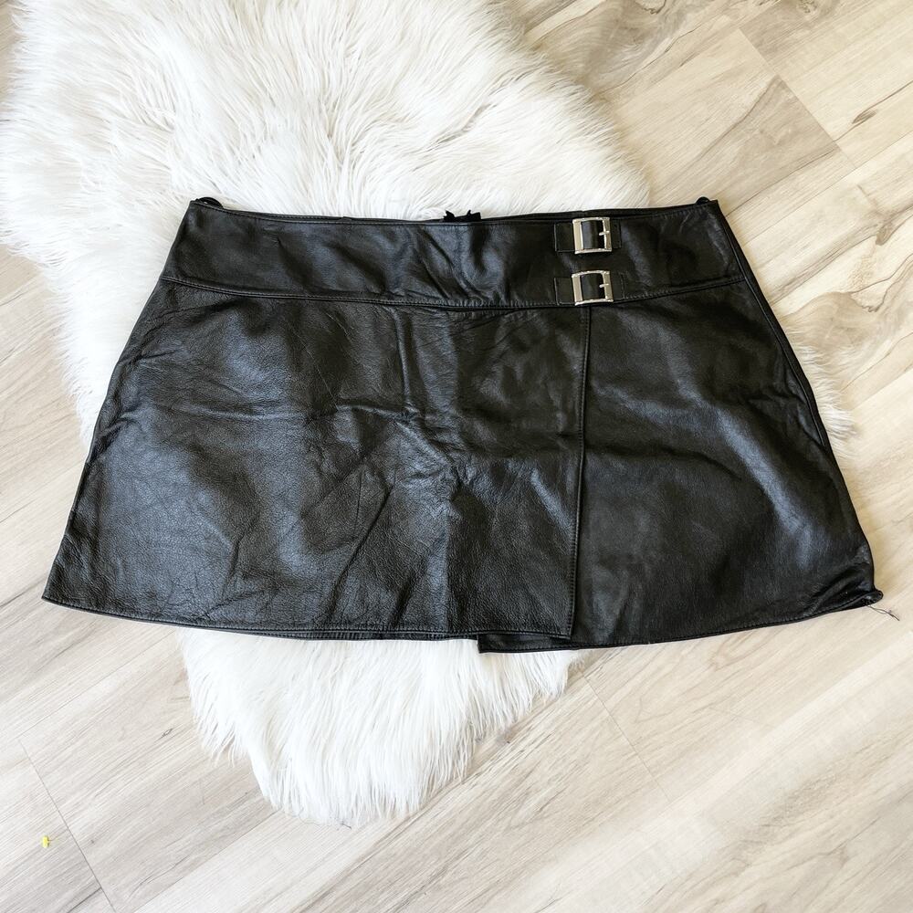 Diva Black genuine leather black grunge mini skirt y2k goth plus size 2X 21-5407